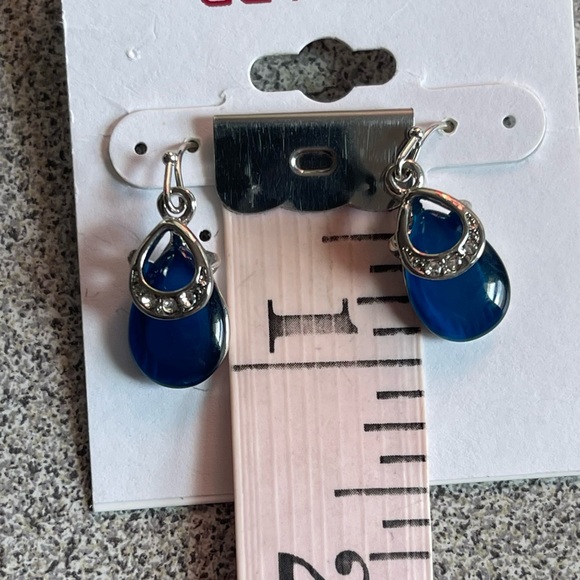 Jay Set Silver Toned Faux Blue Stone Drop Earrings - Picture 3 of 4